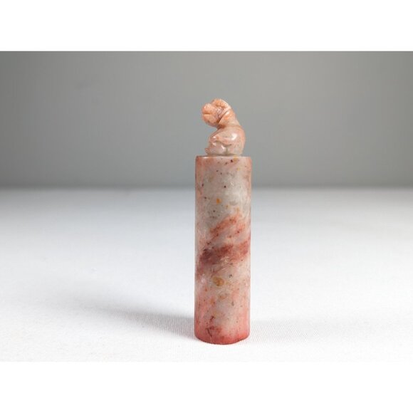 Chinese Sheep or Cow zodiac Chop Seal, pink grey soapstone Year Stone Seal - Picture 3 of 10